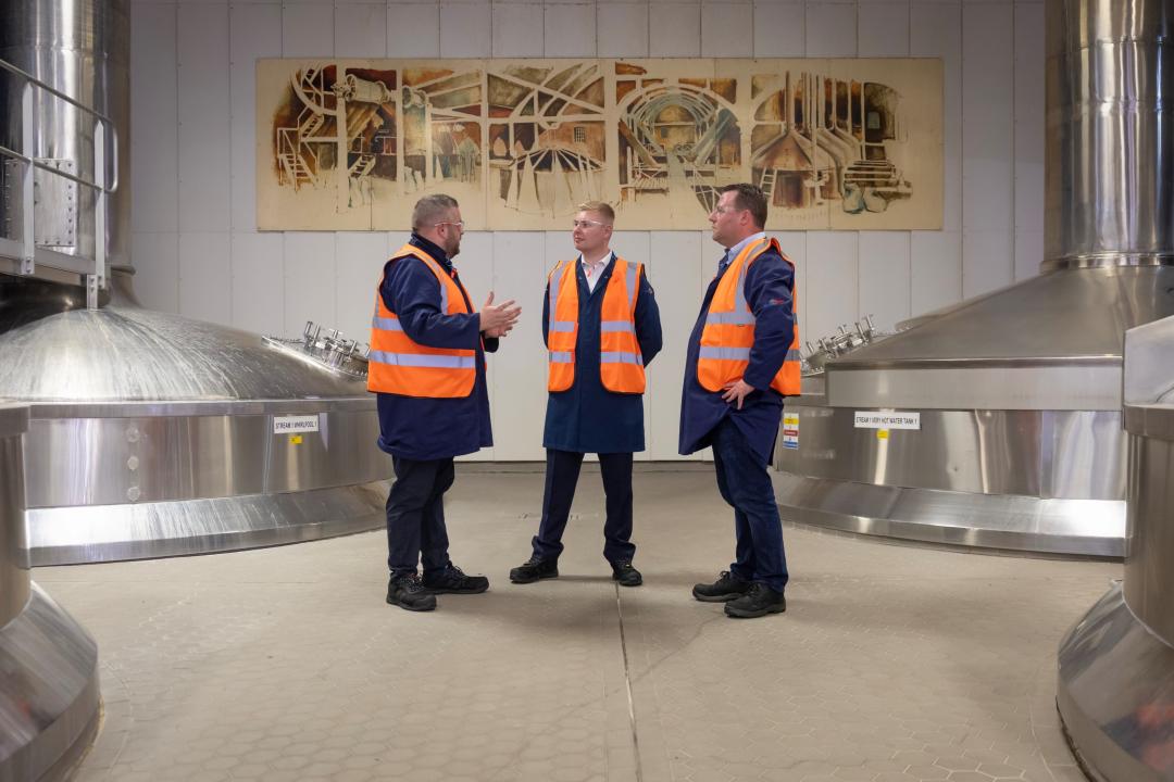 Jacob Collier MP, with Neil Haywood and Phil Whitehead at Burton Brewery