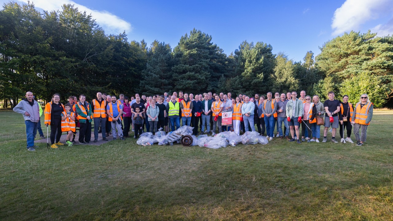 Team shot with their litter collected from the woodland clean