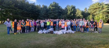 Team shot with their litter collected from the woodland clean